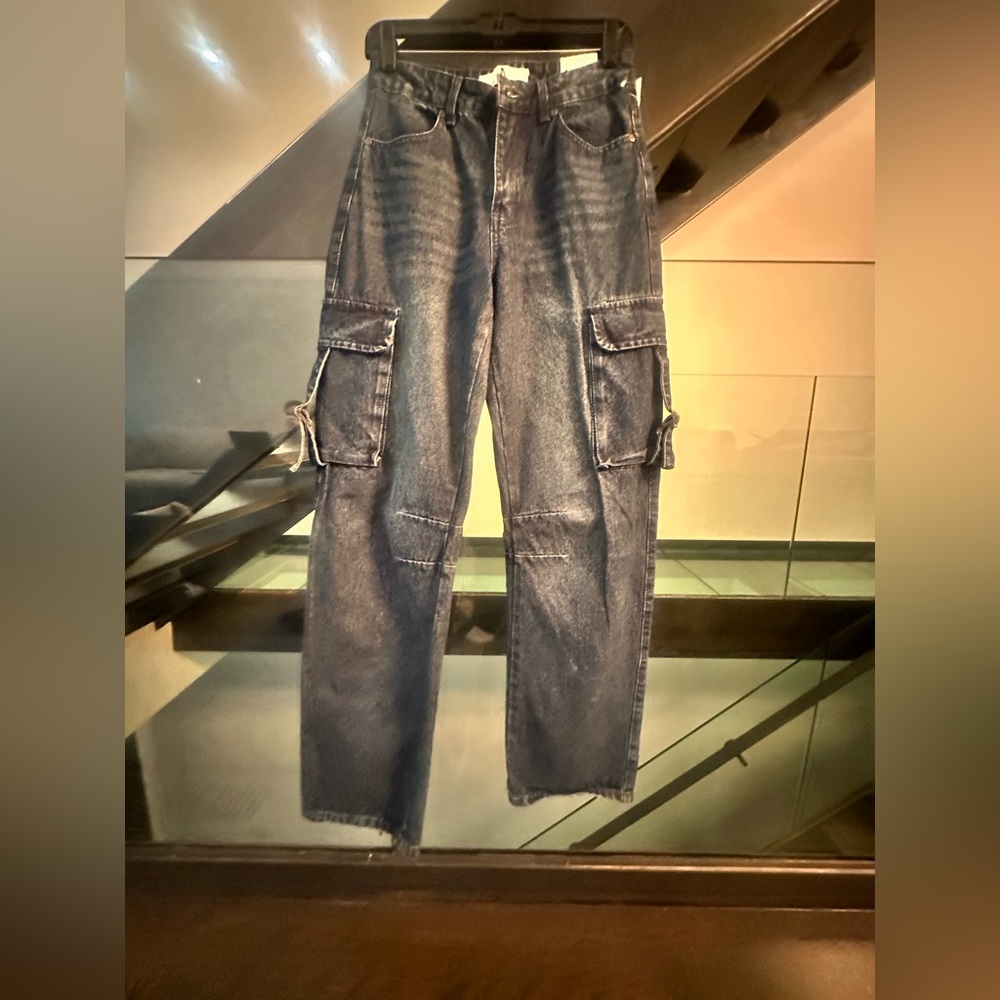 Denim‎ Cargo Flare Jeans - Dark Blue